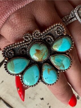 Turquoise Floral Cluster Ring - Mojave Turquoise Copper